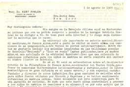 [Carta] 1969 ago. 1, Montevideo, Uruguay [a] Sra. Doris Dana, New York