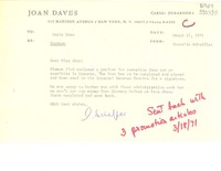 [Carta] 1971 Mar. 15, [Estados Unidos] [a] Doris Dana