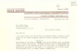[Carta] 1956 Sept. 10, New York, [Estados Unidos] [a] Mrs. Doris Dana, 15 Spruce Street, Roslyn Harbour, LI, NY