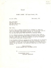 [Carta] 1961 Apr. 21, Boosey and Hawkes, 295 Regent Street, L W.1., [England] [a] Miss Joan Daves, Literary Agent, 112, East 19th Street, New York 3, N. Y., [EE.UU.]