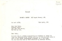 [Carta] 1961 Apr. 21, Boosey and Hawkes, 295 Regent Street, L W.1., [England] [a] Miss Joan Daves, Literary Agent, 112, East 19th Street, New York 3, N. Y., [EE.UU.]