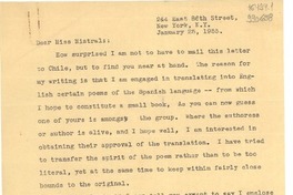 [Carta] 1955 Jan. 25, New York, [Estados Unidos] [a] Miss Gabriela Mistral, Roslyn, New York