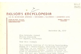 [Carta] 1947 Sept. 30, [Chicago, Illinois, Estados Unidos] [a] Miss Gabriela Mistral, Chilean Consulate, Los Angeles, California