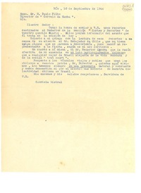 [Carta] 1944 sept. 10, Río, [Brasil] [al] Exmo. Sr. M. Paulo Filho, Director de "Correio da Manha", Río, [Brasil]