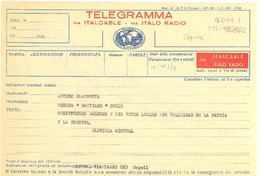 [Telegrama] [1952 nov. 10], Napoli, [Italia] [a] Arturo Olavarría, [La] Moneda, Santiago, Chile