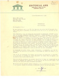 [Carta] 1958 dic. 5, Editorial Ahr, León XIII, 24, Barcelona, España [a] Miss Doris Dana, 204 East 20th Street, New York City, Estados Unidos