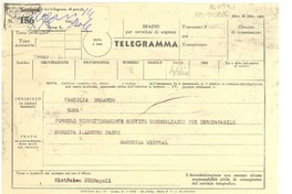 [Telegrama] 1952 dic. 4, Napoli, [Italia] [a] Famiglia Orlando, Roma, [Italia]