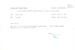 [Carta] 1974 Mar. 7, [New York, Estados Unidos] [a] Doris Dana