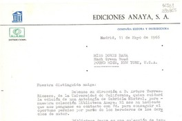 [Carta] 1966 mayo 11, Madrid, [España] [a] Miss Doris Dana, Hach Green Road, Pound Rige, New York