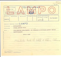 [Telegrama] 1952 dic. 11, Palermo, [Italia] [a] Min[isterio de] Rel[aciones], [La] Moneda, Santiago, Chile