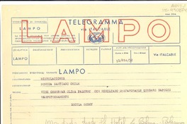 [Telegrama] 1952 dic. 11, Palermo, [Italia] [a] Min[isterio de] Rel[aciones], [La] Moneda, Santiago, Chile