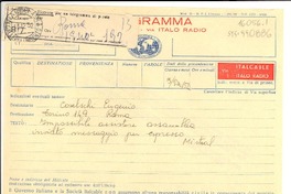 [Telegrama] 1952 dic. 13, [Italia] [a] Eugenio Coselschi, Roma