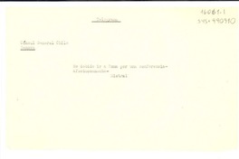 [Telegrama] [1952?], [Nápoles, Italia?] [a] Consul General Chile, Genova, [Italia]