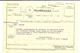 [Telegrama] [1952?], [Nápoles, Italia?] [a] Presidente Academia, Oslo, Noruega