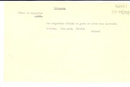 [Telegrama] [1952?], [Nápoles, Italia?] [a] Cónsul de Argentina, Roma, [Italia]