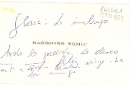 [Tarjeta] Santiago, Chile [a la] Señora Gloria Pérez