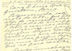 [Carta] [1950], Apartado 21, Xalapa, Ver., México [al] Caro D. Luis Araquistain, París, [Francia]