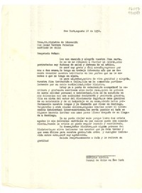 [Carta] 1954 ago. 14, New York, [EE.UU.] [al] Exmo. Sr. Ministro de Educación, Don Oscar Herrera Palacios, Santiago de Chile
