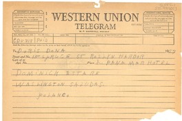 [Telegrama] 1957 [ene.?], [a] Doris Dana