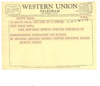 [Telegrama] 1957 jan. 6, [a] Doris Dana, Hempstead General Hospital, Hempstead, New York, [Estados Unidos]