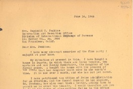 [Carta] 1946 June 14, [Estados Unidos] [a] Mrs. Reginald C. Jenkins, San Francisco, California