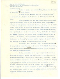 [Carta] [Brasil] [al] Sr. D. Alberto Romero, Presidente de la Alianza de Intelectuales, Santiago de Chile