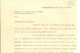 [Carta] 1945 ene. 15, Petrópolis, [Brasil] [al] Excmo. Sr. Manoel Gomes Moreira, Casa Leandro Martino, Rio, [Brasil]
