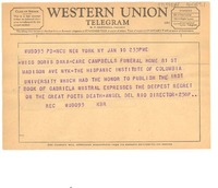 [Telegrama] 1957 jan. 10, New York, [Estados Unidos] [a] Doris Dana, New York, [Estados Unidos]
