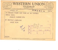 [Telegrama] 1957 jan. 10, New York, [Estados Unidos] [a] Doris Dana, New York, [Estados Unidos]