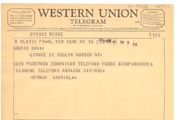 [Telegrama] 1957 jan. 10, New York, [Estados Unidos] [a] Doris Dana, New York, [Estados Unidos]