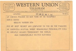 [Telegrama] 1957 jan. 10, New York, [Estados Unidos] [a] Doris Dana, New York, [Estados Unidos]