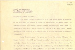 [Carta] 1943 mayo 28, Petrópolis, [Brasil] [al] Excmo. Sr. Presidente, Dr. Juan José Amézaga, Montevideo, Uruguay