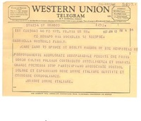 [Telegrama] 1957 jan. 11, Roma, [Italia] [a] Gabriella Mistral Family, care Dano [Doris Dana?] New York, [Estados Unidos]