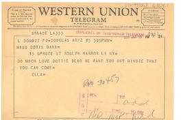 [Telegrama] 1957 jan. 15, Arizona, [Estados Unidos] [a] Doris Dana, New York, [Estados Unidos]