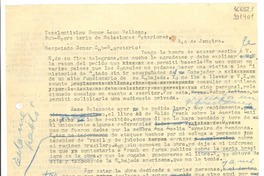 [Carta] [a] Excelentisimo Señor León Velloso, Sub-Secretario de Relaciones Exteriores, Río de Janeiro