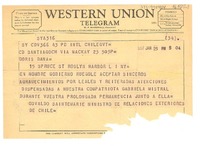 [Telegrama] 1957 jan. 23, Santiago, Chile [a] Doris Dana, New York, [Estados Unidos]