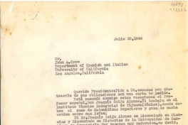[Carta] 1946 jul. 30, Buena Vista St., 1305, Monrovia, [EE.UU.] [al] Sr. John A. Crow, Department of Spanish and Italian, University of California, Los Angeles, California, [EE.UU.]