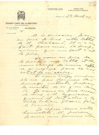 [Carta] 1929 avril 24, Avignon, [Francia] [a] M. Le Huissier