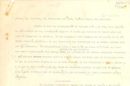 [Carta] [1946] [al] Excmo. Sr. Ministro, Sr. Presidente del Club, Colonia Sueca, Dr. Anderson