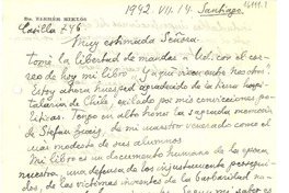 [Carta] 1942 sep. 14, Santiago, [Chile] [a] [Gabriela Mistral]