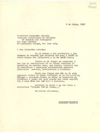 [Carta] 1954 jun. 8 [al] President Alejandro Arratia, American Association of Teachers of Spanish and Portuguese New York Chapter, 17 Lexington Avenue, New York City, [EE.UU.]