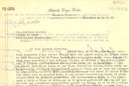 [Carta] 1946 dic. 20, [Guayaquil, Ecuador] [a] Gabriela Mistral, Morovia [sic], Los Angeles, cal., U.S.A.