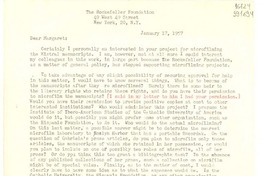 [Carta] 1957 Jan. 17, New York, [Estados Unidos] [a] Dear Margaret