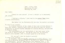 [Carta] 1958 Feb. 18, 3200 - 16 St., N.W., Washington 10, D. C., [EE.UU.] [a] Dear Doris [Dana]