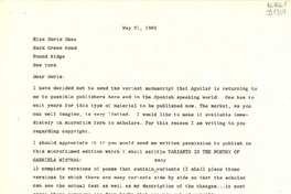[Carta] 1965 May 21, Washington D. C., [Estados Unidos] [a] Miss Doris Dana, Hack Green Road, Pound Ridge, New York