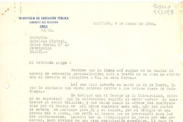 [Carta] 1944 mar. 9, Santiago, [Chile] [a la] Señorita Gabriela Mistral, Caixa Postal N° 43, Petrópolis, Brasil