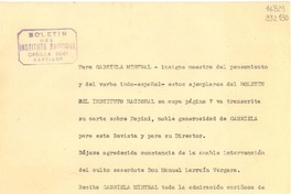 [Carta] 1948, Santiago de Chile [a] Gabriela Mistral