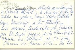 [Tarjeta] 1956 set. 14, [París, Francia?] [a] Gabriela Mistral