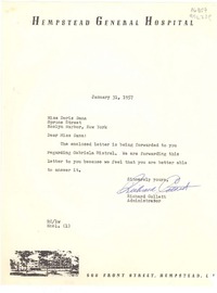[Carta] 1957 Jan. 31, Hempstead General Hospital, [EE.UU.] [a] Miss Doris Dana, Spruce Street, Roslyn Harbor, New York, [EE.UU.]