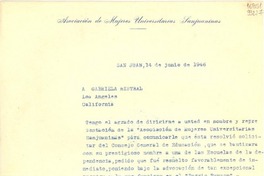 [Carta] 1946 jun. 14, San Juan, [Argentina] [a] Gabriela Mistral, Los Angeles, California